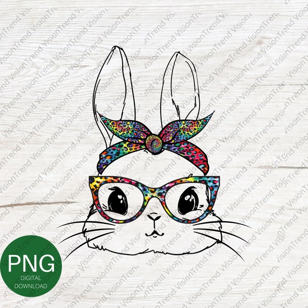 Lunettes mignonnes de teinture de visage de lapin et sublimation de png de léopard de bandana, sublimation de png de conception de Pâques, lapin avec la sublimation de png de bandana,