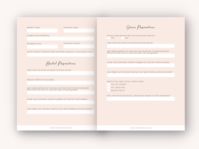 Wedding Photography Questionnaire Template, Wedding Client ...