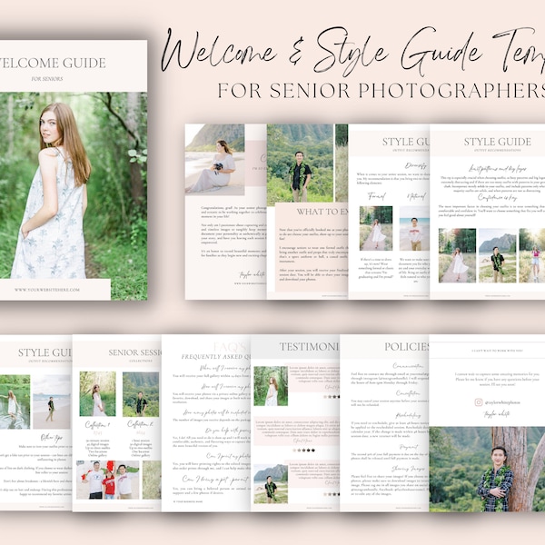Senior Photography Welcome & Style Guide, Senior Photography Guide, Senior Style Guide for Photographers Senior Session Guide Canva Template