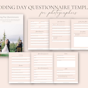 Wedding Photography Questionnaire Template, Wedding Client Questionnaire Template, Photographer Form, Wedding Photography Questionnaire