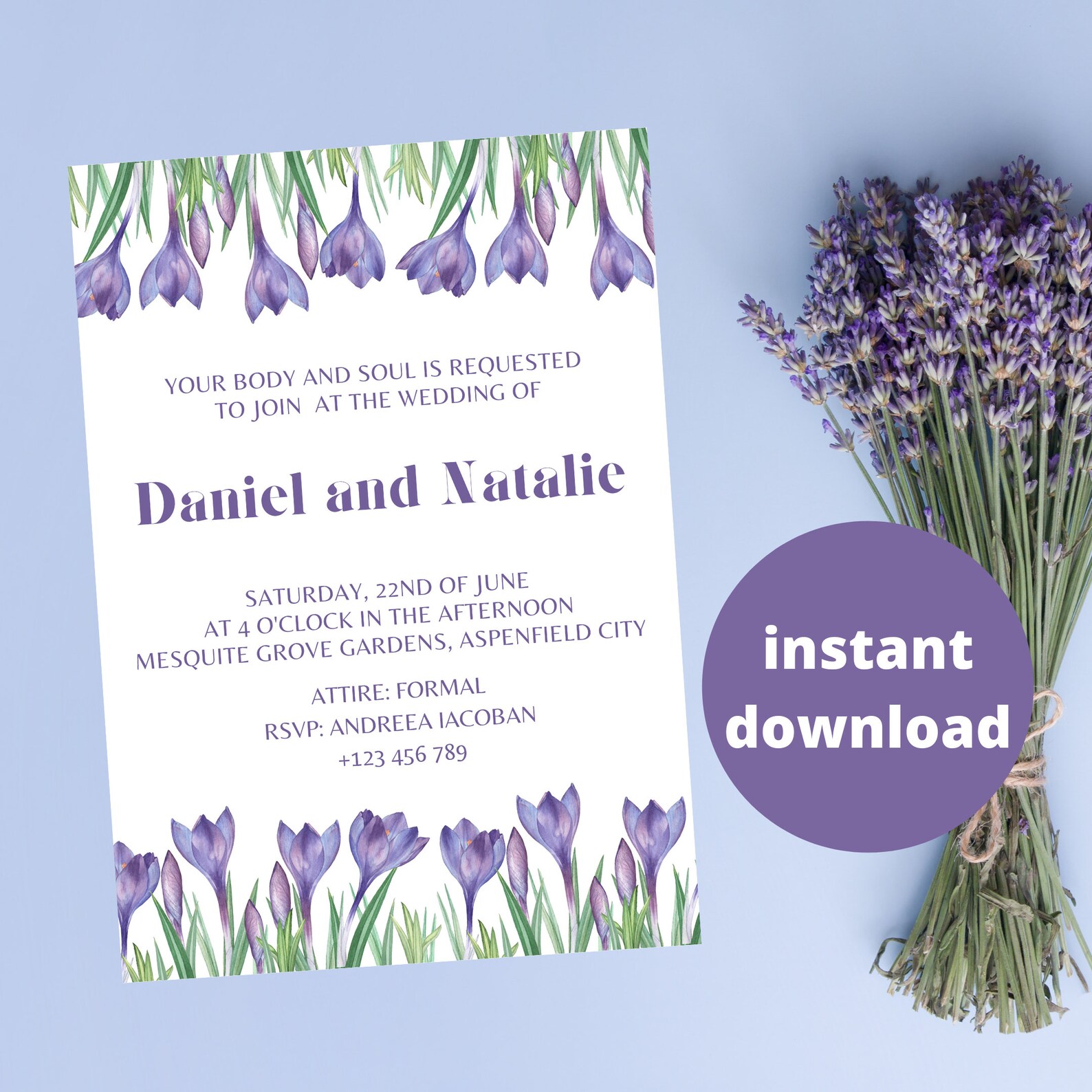 Crocus Sativus Saffron Flower Wedding Invitation Template Etsy