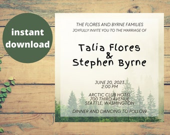 Mountain Forest Lake Wedding Invitation Template, Editable and Printable, Customize It Yourself with Canva