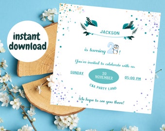 2nd birthday party invitation for Baby Boy ,Editable Printable Customizable ,Instant Download, Canva Template Digital Product