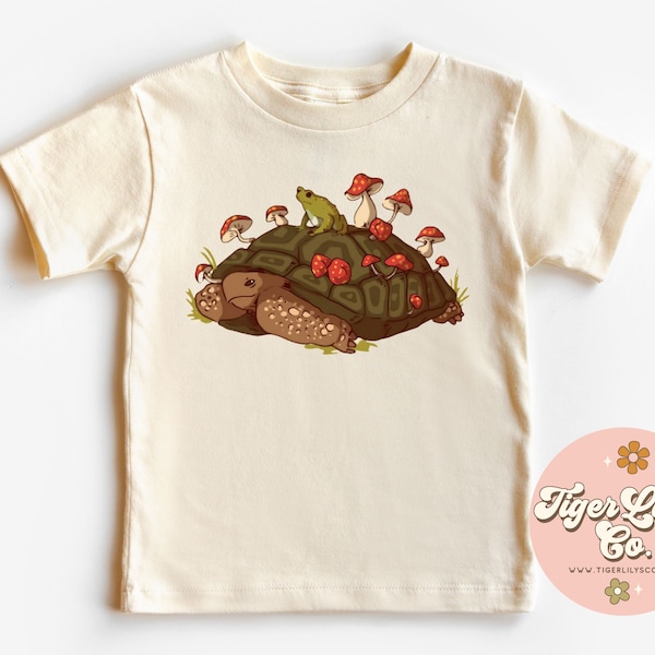 Tortoise and the Toad Cottagecore Toddler Tee - Cute Boho Retro Old Cottage Style, Mushroom, Turtle Little Kids or Baby T-Shirt