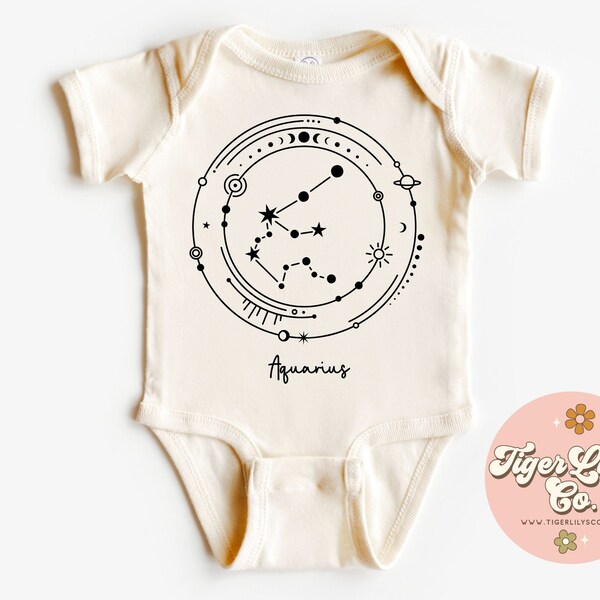 Aquarius Constellation Baby Onesies® - Cute, Mystical, Zodiac, Astrology Sign, Infant Bodysuit One-piece Romper Shirt