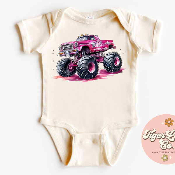 Pink Monster Truck Baby Onesies® - Cute, Monster Truck, Truck Rally, Baby Bodysuit One-piece Romper Shirt