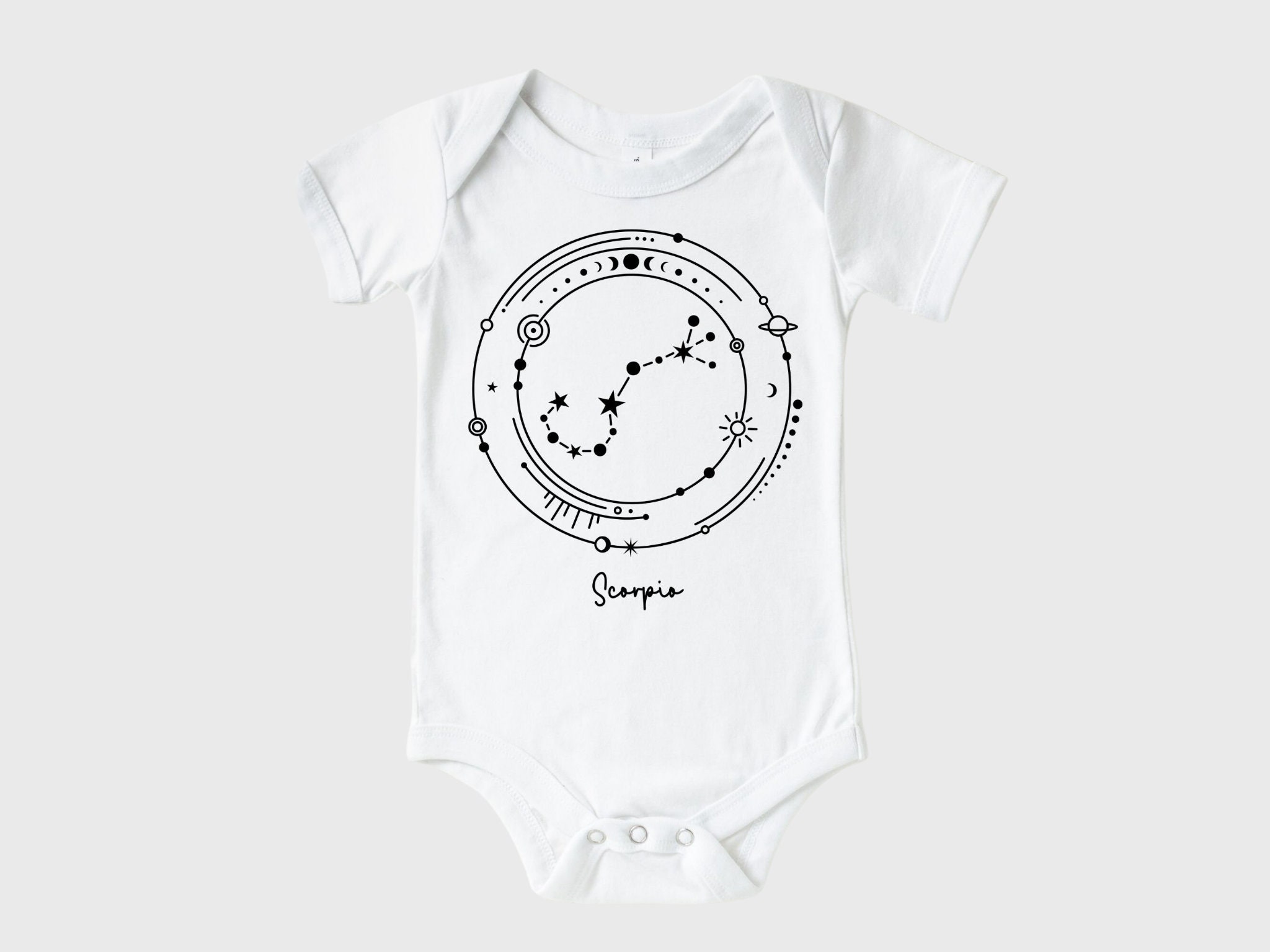 Scorpio Constellation Baby Onesie - Cute Mystical Zodiac Astrology Sign  Infant Bodysuit sold by Tring Tee, SKU 189796