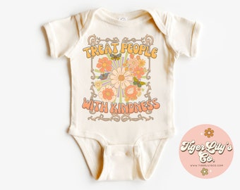 Treat People with Kindness Onesies® - Cute, Hippie, Retro, Boho, Floral, Kind, Kindness, Respect, Positivity Baby Bodysuit Romper Shirt