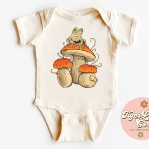 Frog Mushroom Cottagecore Baby Onesies - Cute, Boho, Retro, Cottage Style, Baby Bodysuit One-piece Romper Shirt