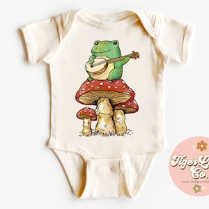 Frog Cottagecore Baby Onesies - Cute, Boho, Retro, Toad, Mushrooms, Hippie, Whimsical, Woodland, Baby Bodysuit One-piece Romper Shirt