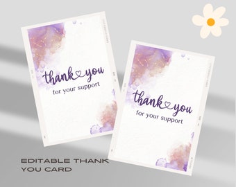 Editable Purple Minimalist Thank you card, Appreciation card, Thank you for your support.