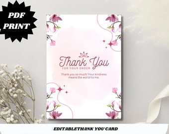 Bewerkbare en afdrukbare bedankkaart, minimalistische bedankkaart, bewerkbare kaart met roze waterkleur.