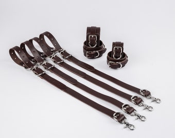 Four Straps or Cuffs Options for Bed Restraints Cowhide Leather and Strong Hardware Great for Bed Bondage Restraints, Ankle and Wrist cuffs.