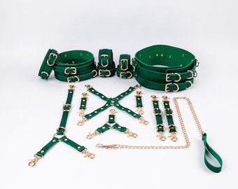 Italienisches Leder-Bondage-Set – 16-teiliges Set aus Rindsleder