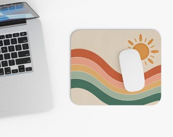 Make It Happen Retro Mouse Pad, Boho Rainbow Waves, 70s Office Decor