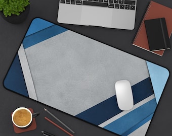 Black Navy Blue Geometric Mouse Pad, Modern Abstract Desk Mat (Extended)