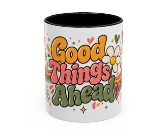 Good Things Ahead Coffee Mug | Retro Rainbow Daisy 11oz 15oz Accent Mug