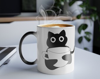 Color Morphing Black Cat Coffe Mug, 11oz