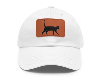 Black Cat  / Walking Cat / Dad Hat Cap / Cat Mom / For Him / For Her with Leather Patch (Rectangle)