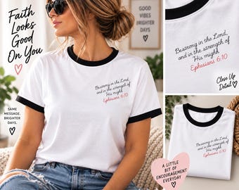 Motivational Ephesians Minimalist Scripture  Ringer T-Shirt | with trim