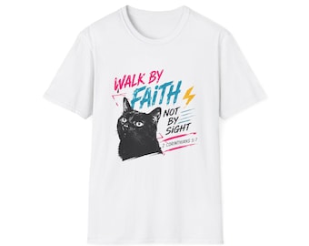 Walk by Faith cat graphic T-Shirt | Christian faith typography