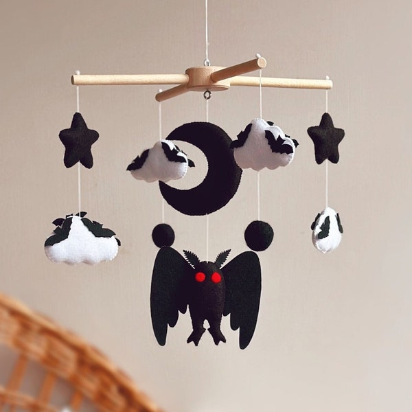 Mothman Baby mobile, cryptid nursery mobile,  cryptozoology baby crib mobile, felt mobile