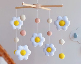 Baby mobile flower, daisy nursery mobile, baby crib mobile, felt mobile, flower nursery decor, baby mobile girl, floral nursery