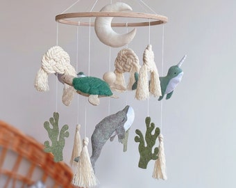 Ocean Baby mobile, Sea creatures nursery mobile, Nautical mobile, Whale Narwhal Stingray Turtle mobile, Mobile nursery