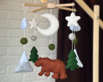 Baby mobile woodland, bear nursery mobile, baby crib mobile, felt mobile