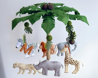 Safari Baby mobile, nursery mobile Giraffe, Zebra, Lion, Rhino, Elephant, Cheetah, Africa mobile, Jungle mobile nursery, Palm mobile