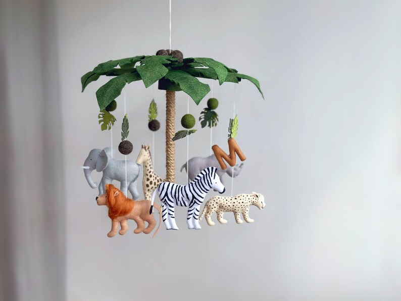 Safari Baby mobile, nursery mobile Giraffe, Zebra, Lion, Rhino, Elephant, Cheetah, Africa mobile, Jungle mobile nursery, Palm mobile zdjęcie 3