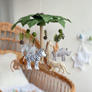 Safari Baby mobile, nursery mobile Giraffe, Zebra, Lion, Rhino, Elephant, Cheetah, Africa mobile, Jungle mobile nursery, Palm mobile zdjęcie 2