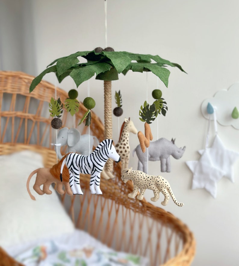 Safari Baby mobile, nursery mobile Giraffe, Zebra, Lion, Rhino, Elephant, Cheetah, Africa mobile, Jungle mobile nursery, Palm mobile zdjęcie 2