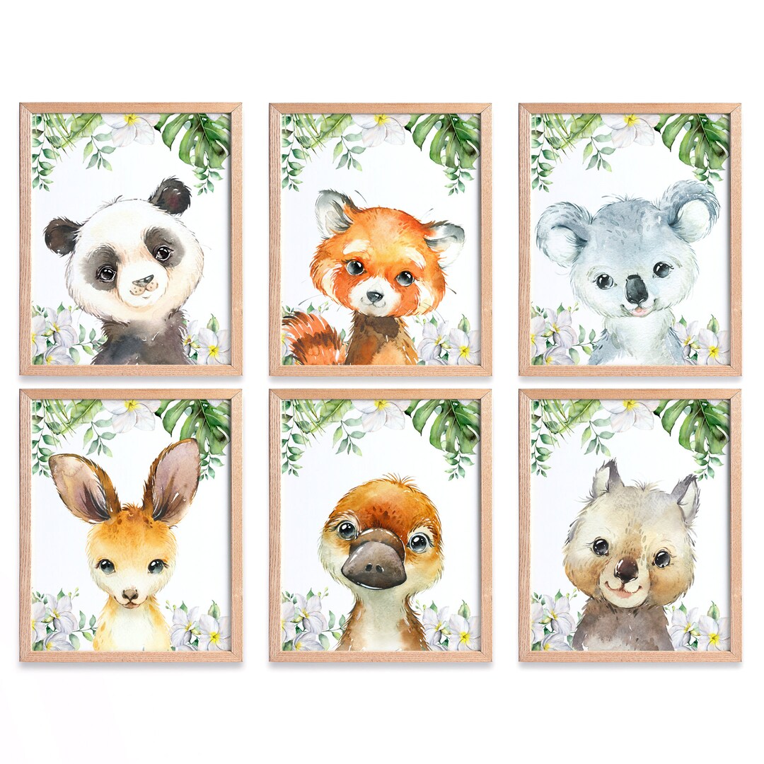 Jungle Nursery Prints Set of 6 Nursery Wall Art Kids Room Etsy