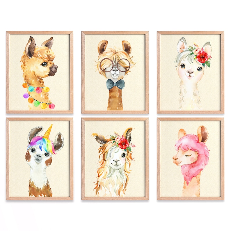 Funny Llama Nursery Room Prints Set of 6 Nursery Wall Art