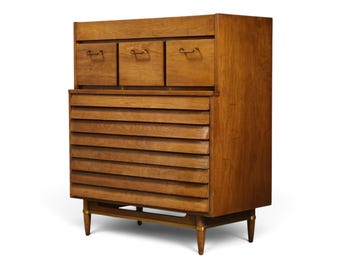 Merton Gershun for American of Martinsville Dania Vintage Mid Century Modern Highboy Dresser c. 1960s