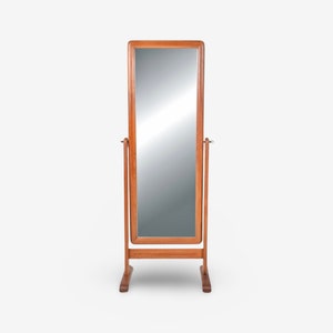 Danish Modern Vintage Teak Mid Century Cheval Standing Tilt Mirror image 1