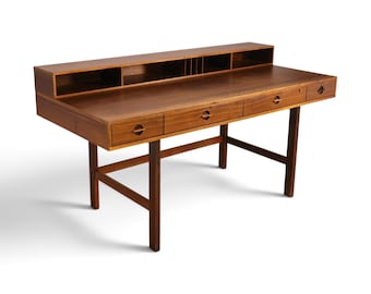 Peter Lovig Danish Vintage Mid Century Modern Flip Top Teak Desk c. 1970s