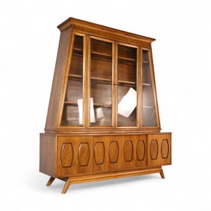 Mid Century Modern Walnut Burl China Cabinet - Young Manufacturing 1960s