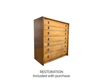 Paul Frankl for Johnson Furniture Vintage Mid Century Modern X Pulls Highboy Dresser c. 1960s