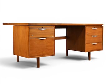 Jens Risom Vintage Mid Century Modern Double Pedestal Executive Desk c. 1960s