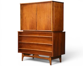 Young Manufacturing Concave Vintage Mid Century Modern Highboy Dresser c. 1960s