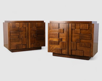 Lane Staccato Vintage Brutalist Mid Century Modern Pair of Nightstands c. 1960s