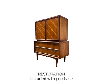 United Furniture Co Cómoda Highboy moderna vintage de mediados de siglo c. década de 1960