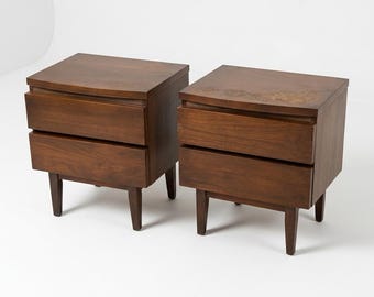 Mid Century Modern Vintage Walnut Pair of Nightstands c. 1960s