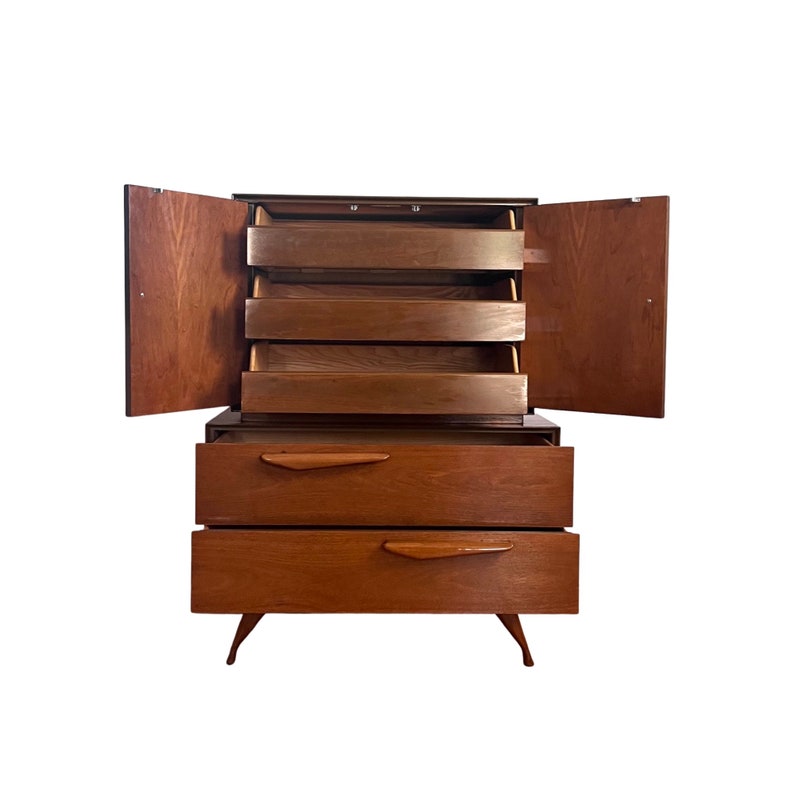 Vladimir Kagan style Sculpted Mid Century Modern Gentlemens Armoire Highboy Dresser c. 1960s image 6