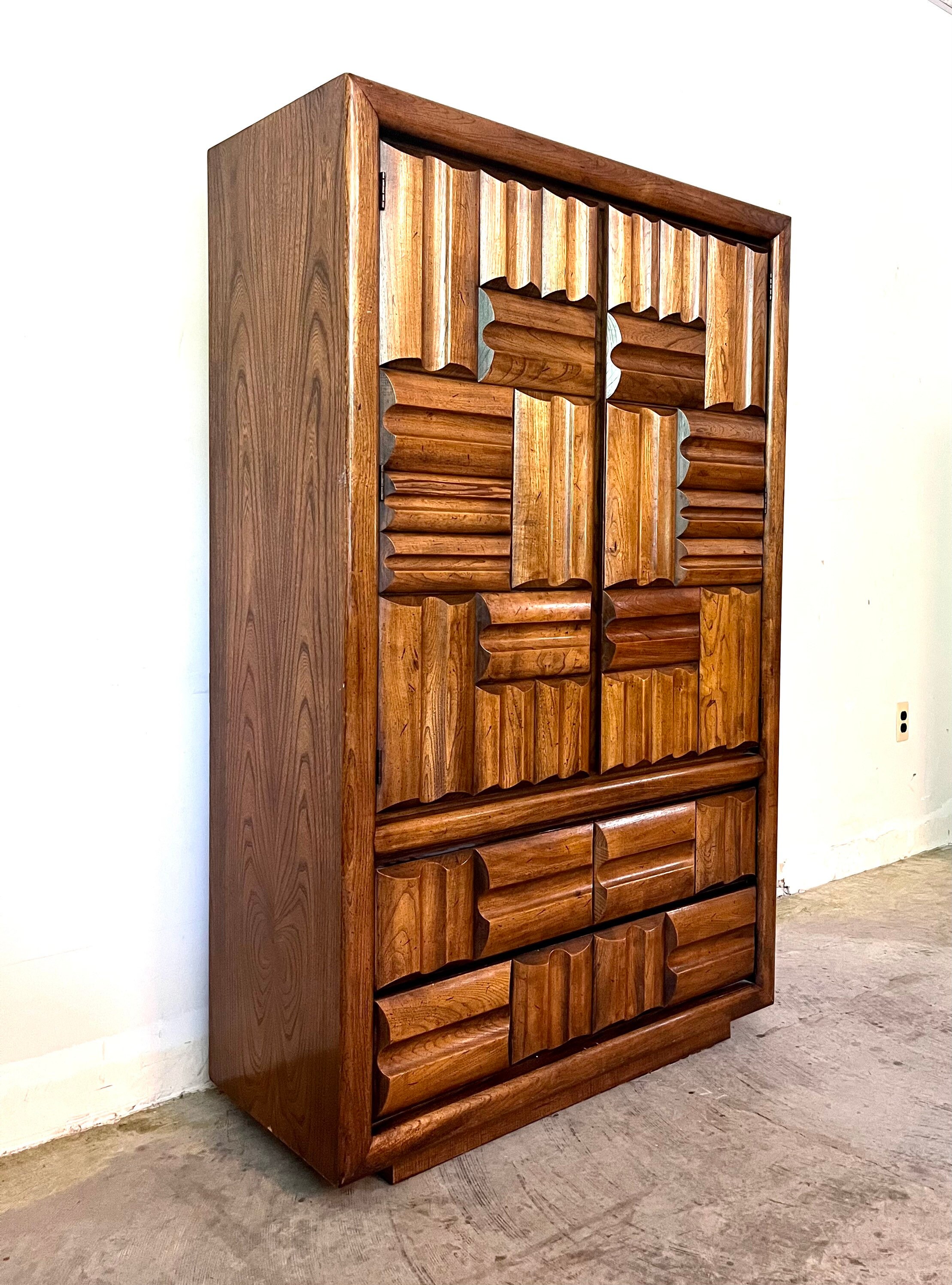 Lane Furniture Mid Century Modern Brutalist Armoire Vintage Tall