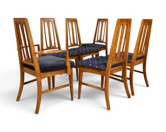 Young Manufacturing Vintage Mid Century Modern Set of 6 Tapered Ladder Back Dining Chairs