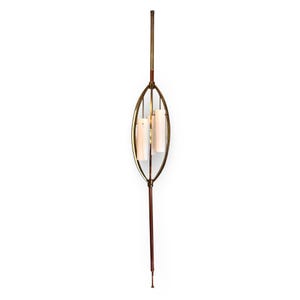 Brass and Walnut Vintage Mid Century Modern  Birdcage Tension Pole Lamp c. 1960s