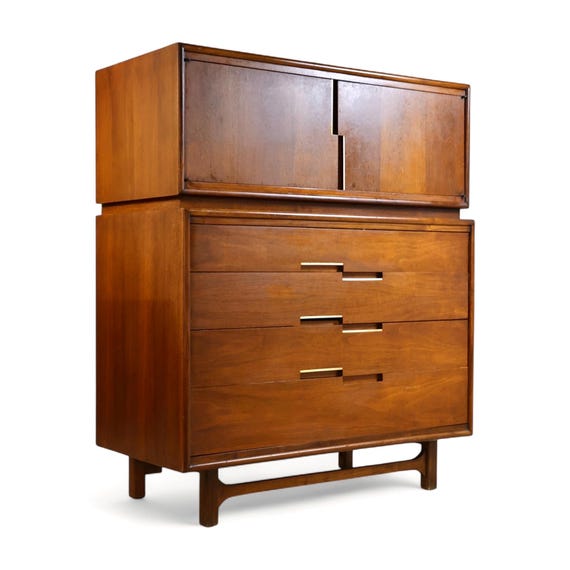 mid century modern highboy dresser by Crawford Atomic Furnishing & Design Mid-Century Modern Highboy Dresser, Mfg.
